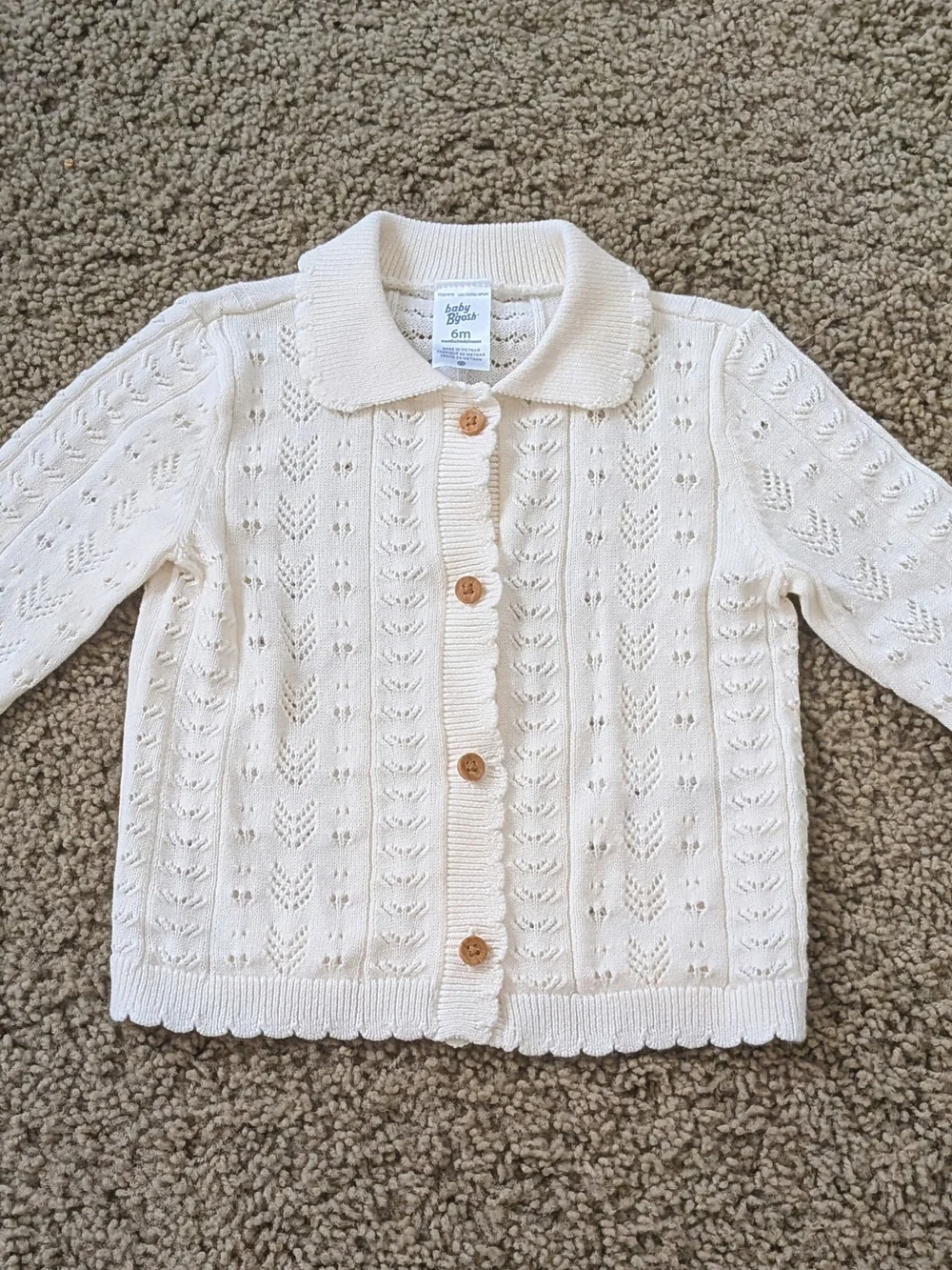 OshKosh B'gosh Cream Pointelle Knit Collared Cardigan